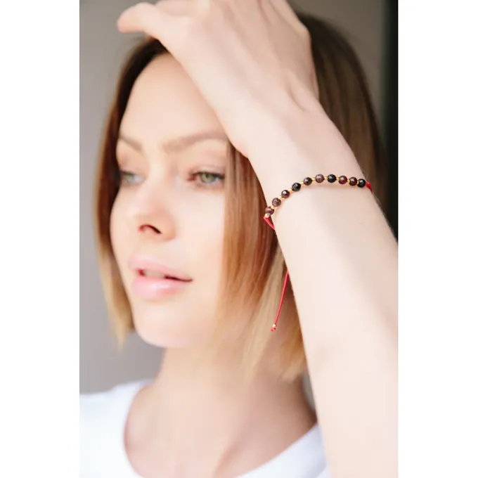 BRANSOLETKA SZNURKOWA; Z GRANATEM