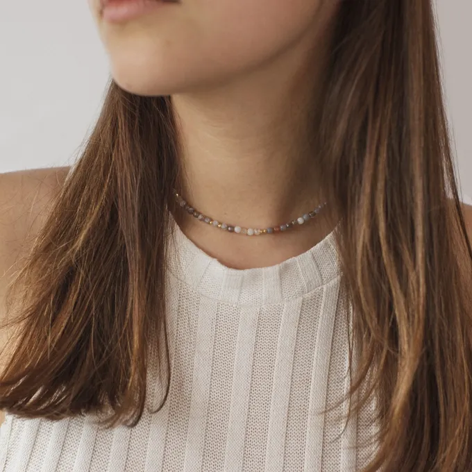 CHOKER Z AGAT BOTSWANA; SREBRNY POZŁACANY