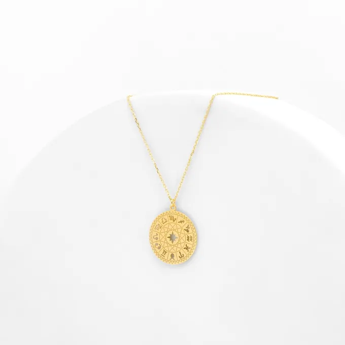 NASZYJNIK ZE ZNAKAMI ZODIAKU; SREBRNY POZŁACANY