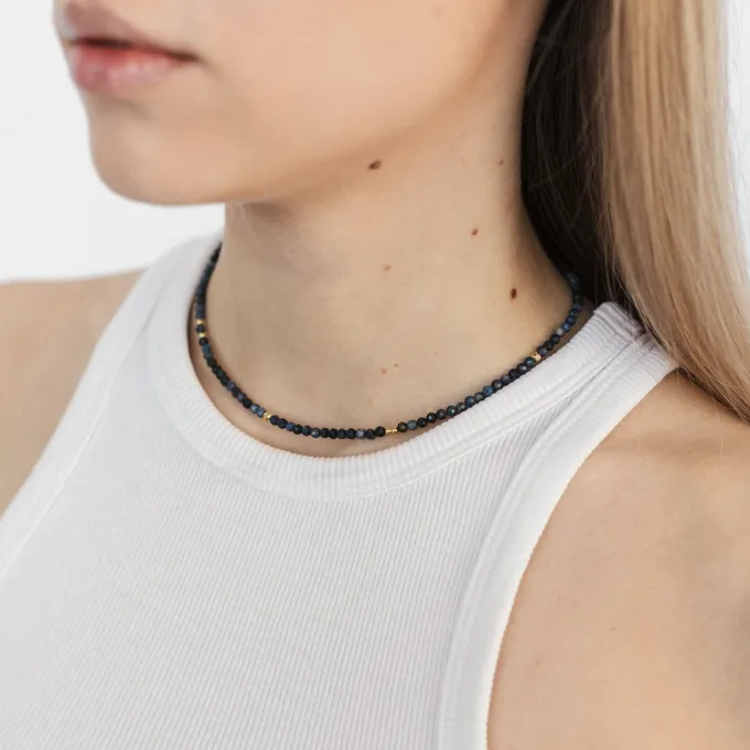 CHOKER Z DUMORTIERYTEM; SREBRNY POZŁACANY