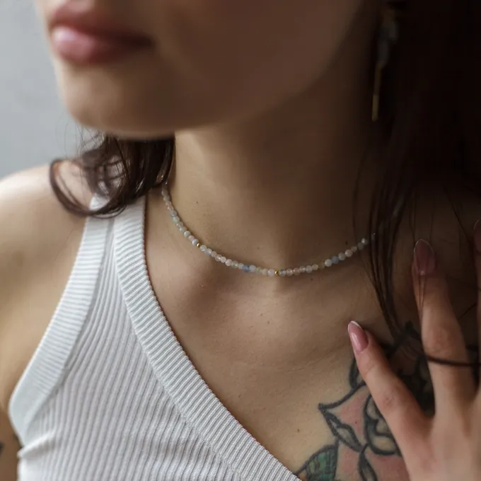 CHOKER Z MORGANITU; SREBRNY POZŁACANY