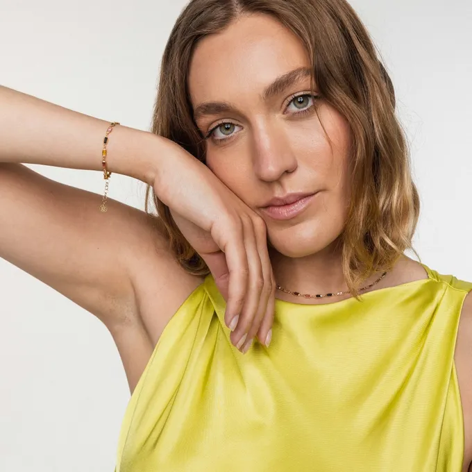 Naszyjnik z kolorowymi cyrkoniami; srebrny pozłacany