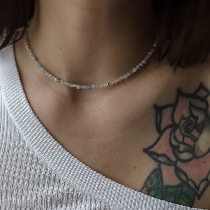 CHOKER Z MORGANITU; SREBRNY POZŁACANY