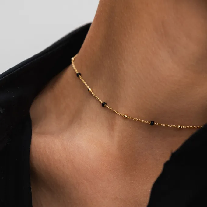 Choker z kuleczkami; i emalią, srebrny pozłacany