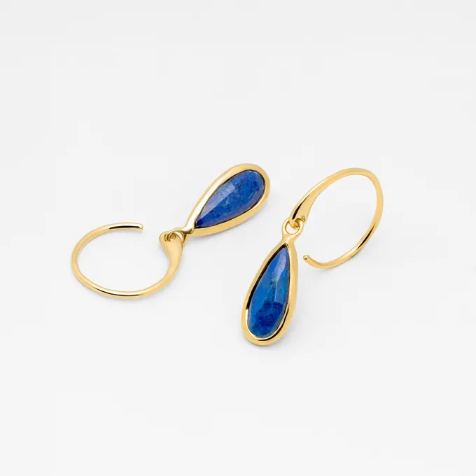 Kolczyki wiszące łezki; z lapis lazuli, srebrne pozłacane