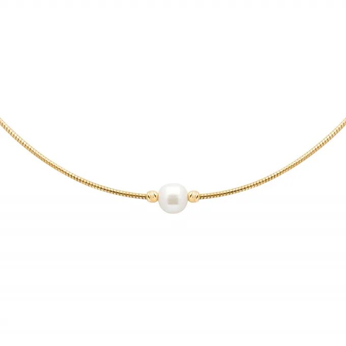 Choker sztywny z perłą; srebrny pozłacany