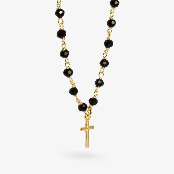 CHOKER Z KRYSZTAŁKAMI; I KRZYŻYKIEM, SREBRNY POZŁACANY