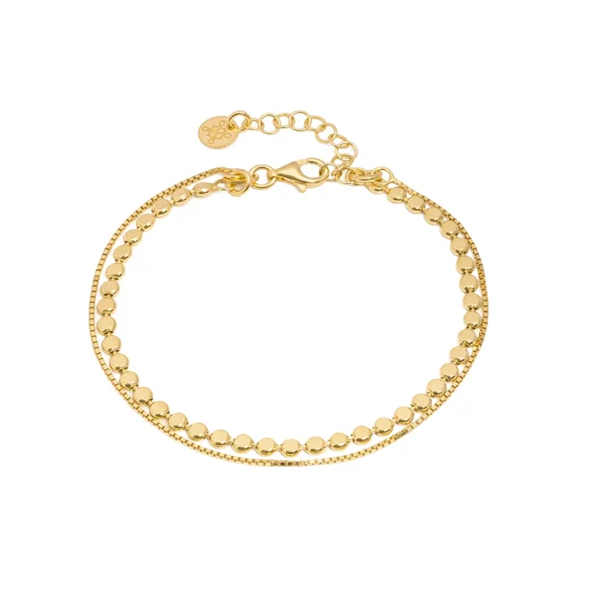 Bransoletka podwójna; kuleczkowa, srebrna pozłacana