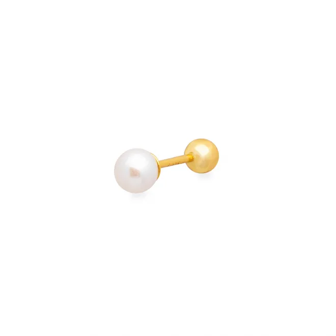 Kolczyk z perłą; 4 mm srebrny pozłacany