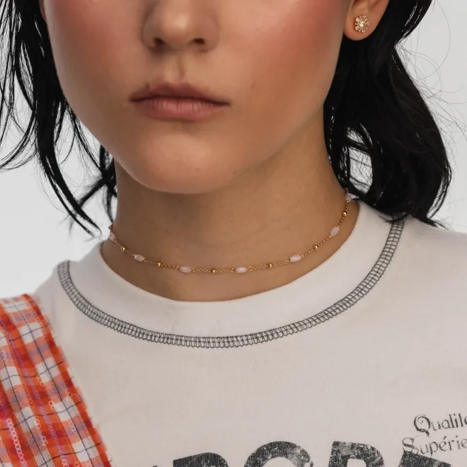 Choker z cyrkoniami; i kuleczkami, srebrny pozłacany