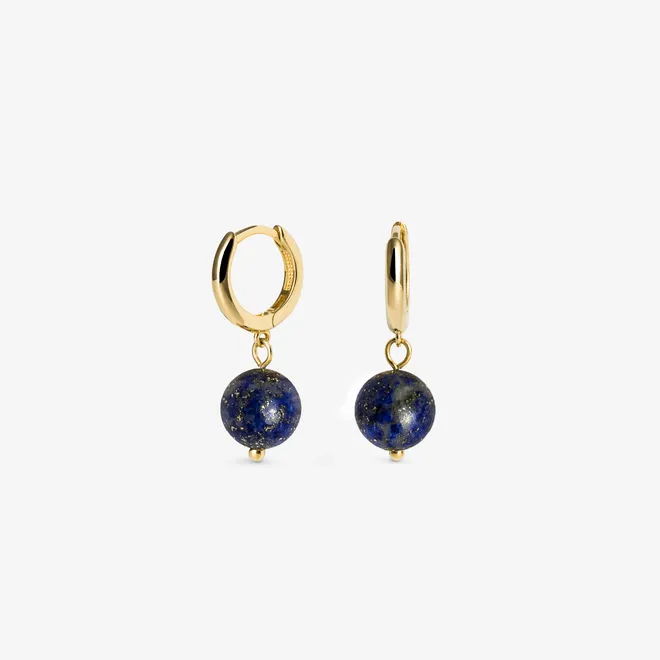 Kolczyki kółka z lapis lazuli 1,2 cm; srebrne pozłacane