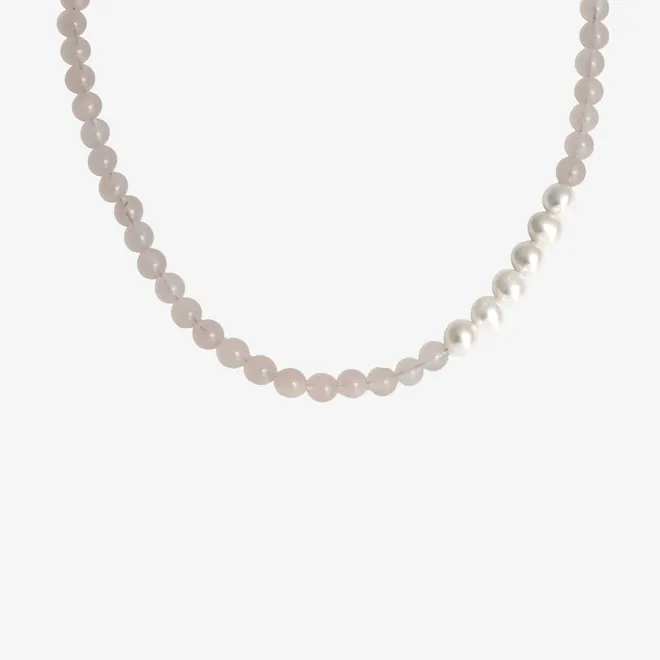 Choker z kwarcem i perłami; srebrny pozłacany