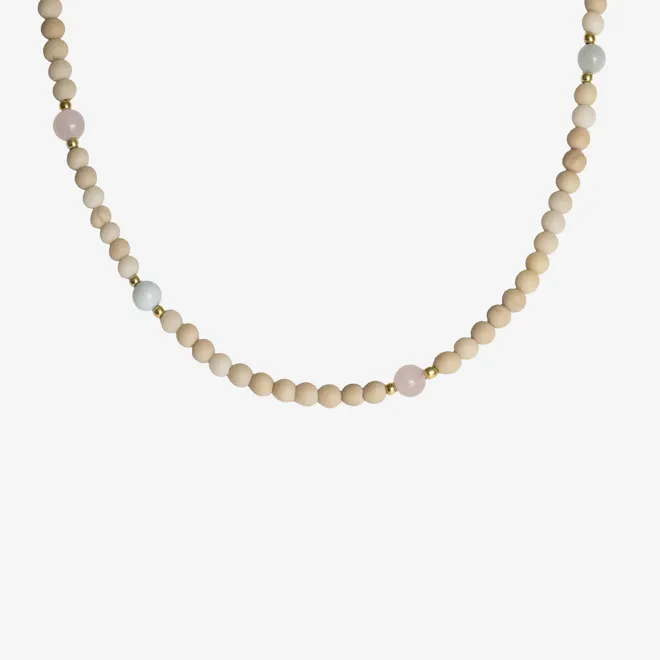 Choker z akwamarynem i kwarcem; srebrny pozłacany