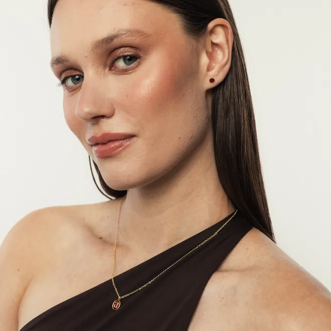 Kolczyk do piercingu typu labret; z emalią w kolorze terakoty, srebrny pozłacany