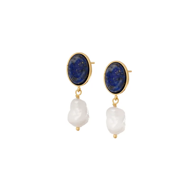 Zestaw stylizacji ucha; z lapis-lazuli i perłą