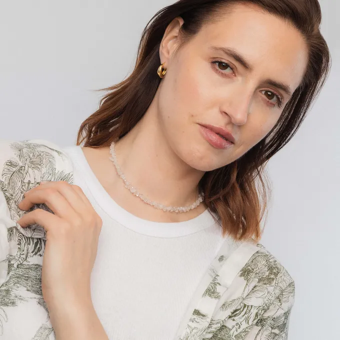 Choker z kryształem górskim; srebrny pozłacany