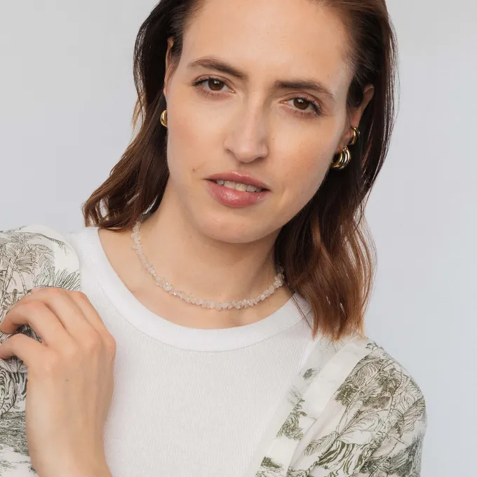 Choker z kryształem górskim; srebrny pozłacany