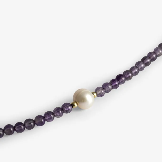 Choker z ametystem i perłą; srebrny pozłacany