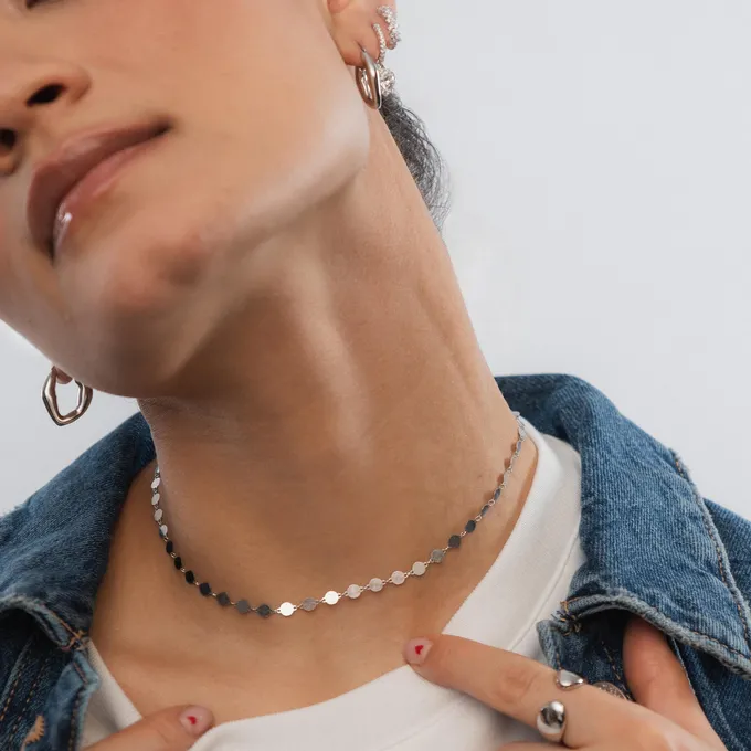 Choker z blaszek; srebrny