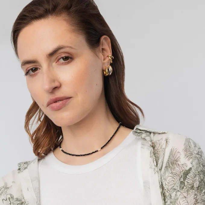 Choker z onyksem; srebrny pozłacany