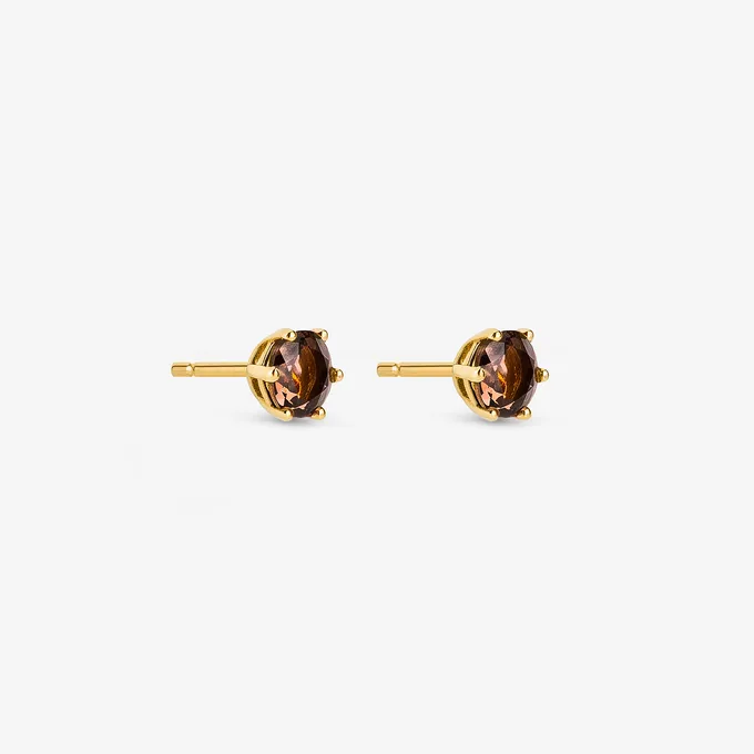 Kolczyki z kwarcem dymnym 3,8 mm; złote
