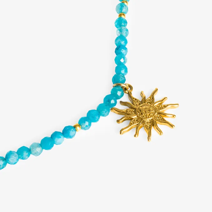 Bransoletka z agatu niebieskiego ze słońcem; srebrna pozłacana
