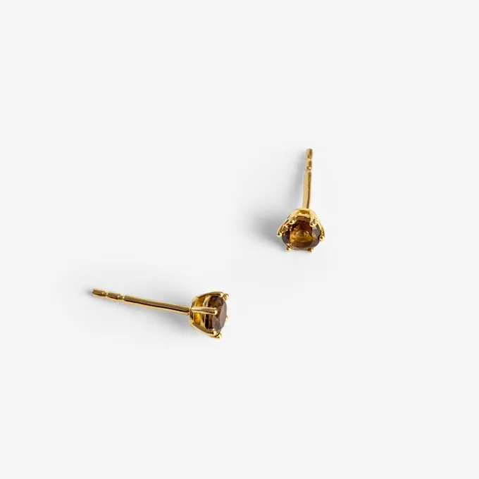 Kolczyki z kwarcem dymnym 3,8 mm; złote