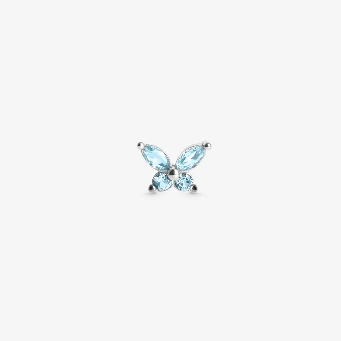 Kolczyk motyl z błękitnymi syntetycznymi spinelami 9,3 mm; srebrny